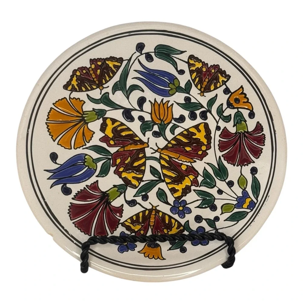 Manousakis Keramik Rodos Greece Hand Made Floral Butterfly Ceramic Plate 7
